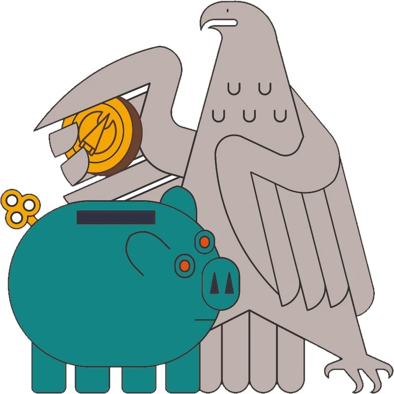 Illustration: Bundesadler mit Sparschwein – staatliche Förderung