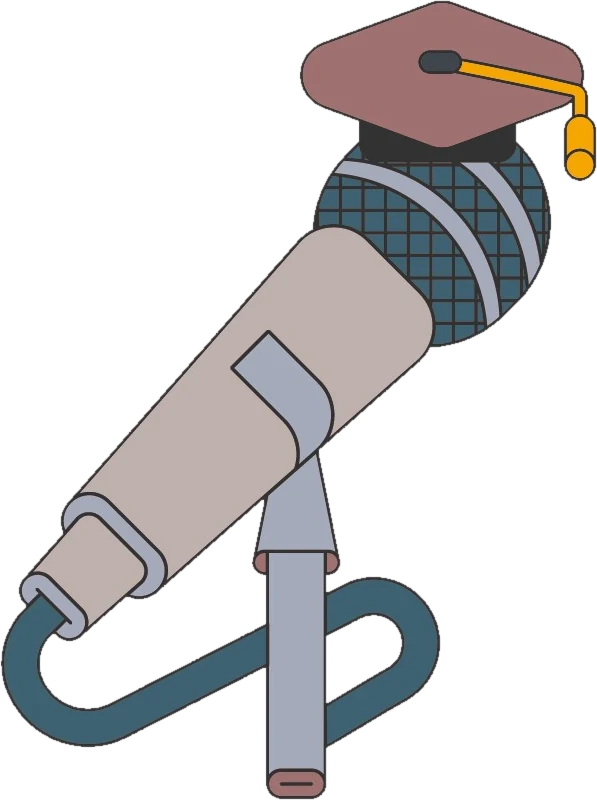 Illustration: Mikrofon mit Doktorhut